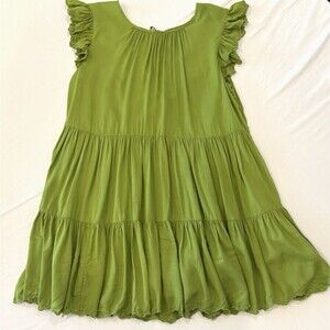 Aritzia Wilfred Womens M Dress Chartreuse Green Tiered Flowy Babydoll Gathered